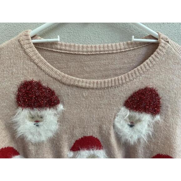 Santa sweater sz M bubble sleeves ugly Christmas holiday Pink Cozy Winter - Picture 7 of 8